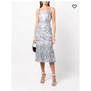 NWT - Marchesa Notte Ice Blue and Silver Fitted Dress